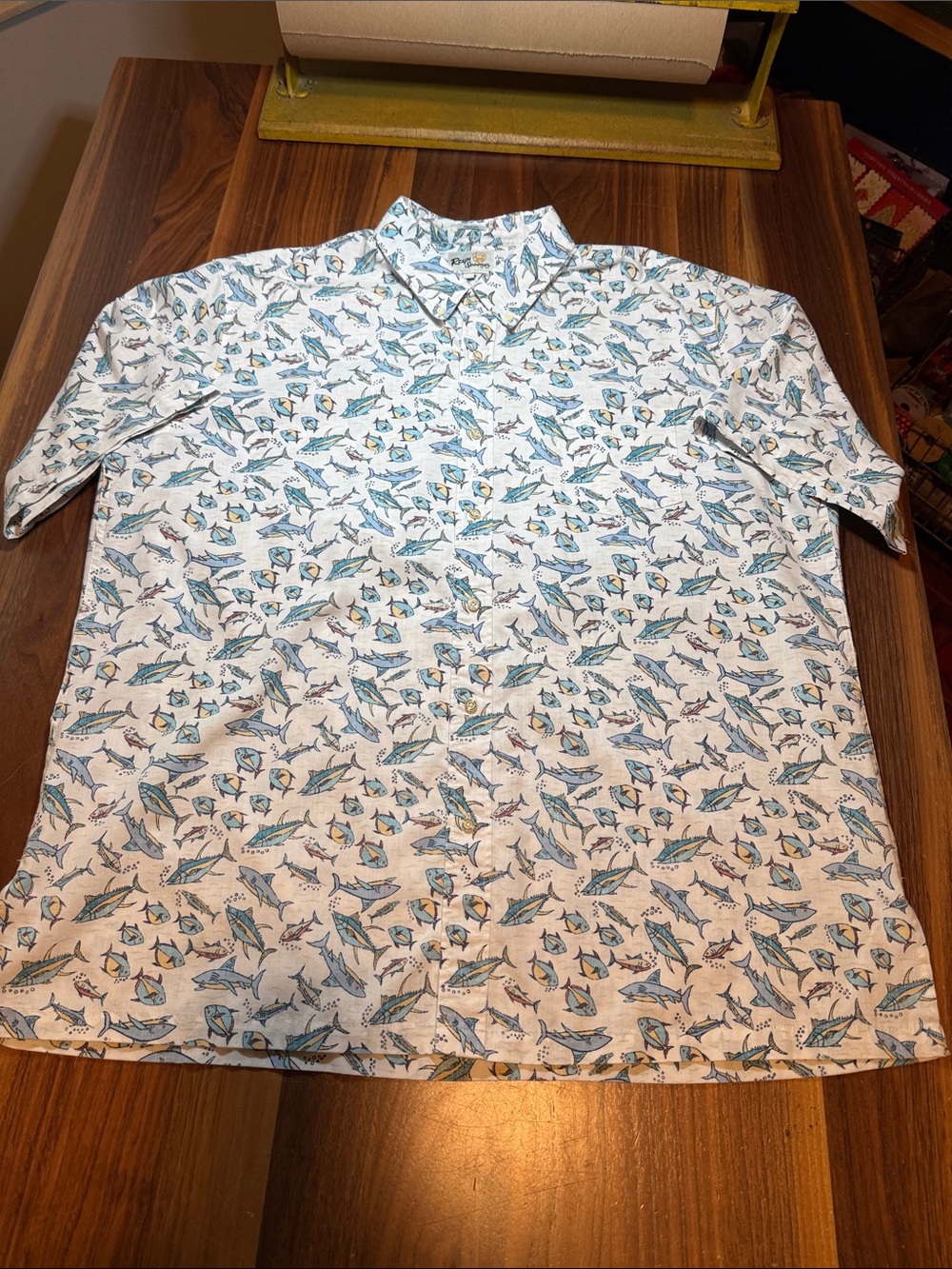 reyn spooner White Short-Sleeve Shirt with Blue & Teal Fish Print